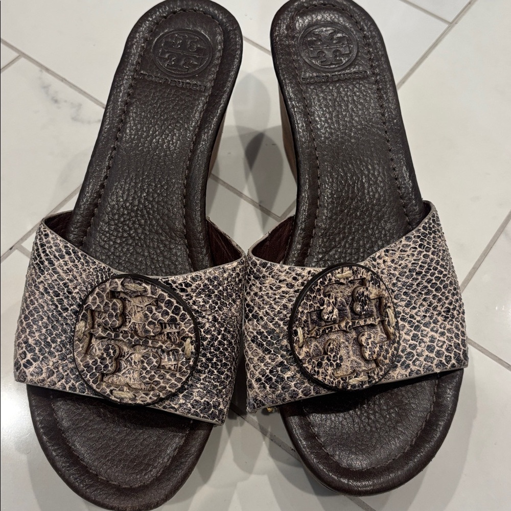 Tory Burch Slides Snakeskin Slide Sandals brown